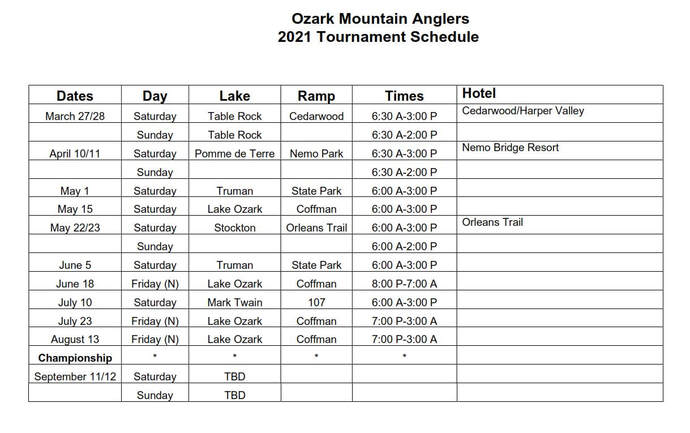 2021 Schedule - Ozark Mountain Anglers